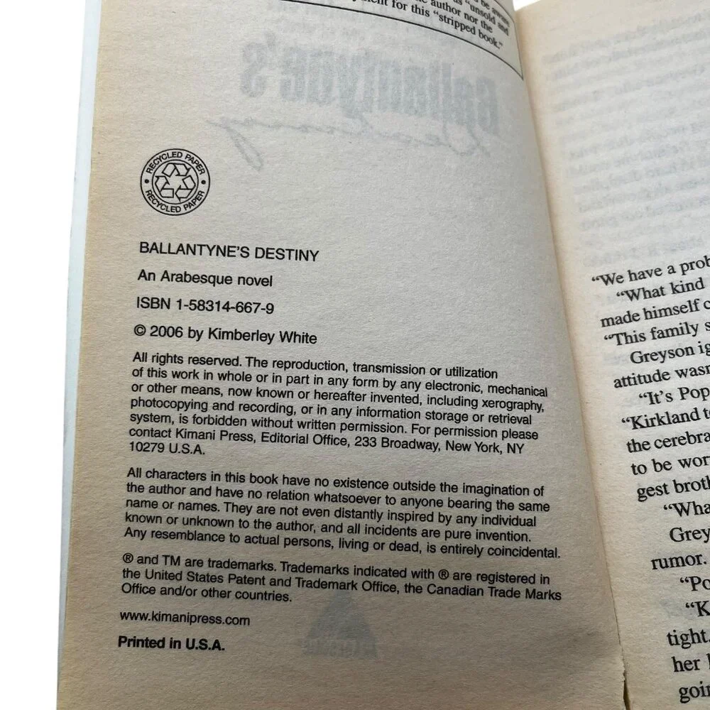 Ballantyne's Destiny By‎ Kimberley White 2006 Paperback Romance Novel